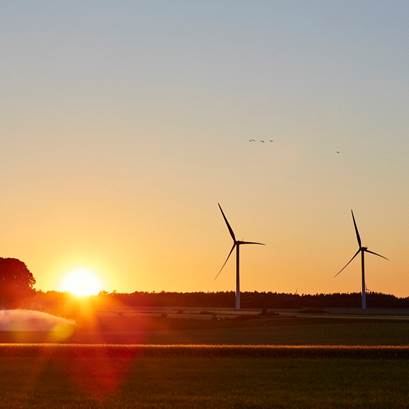 vindkraftverk i solnedgang